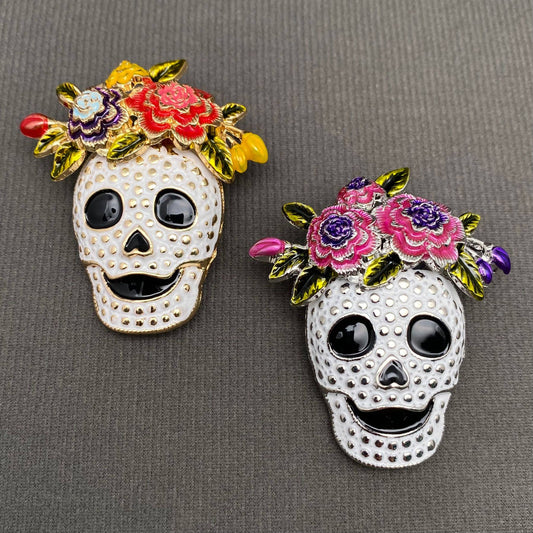 Halloween Skull with Wreath Enamel Brooch - Spiral Circle
