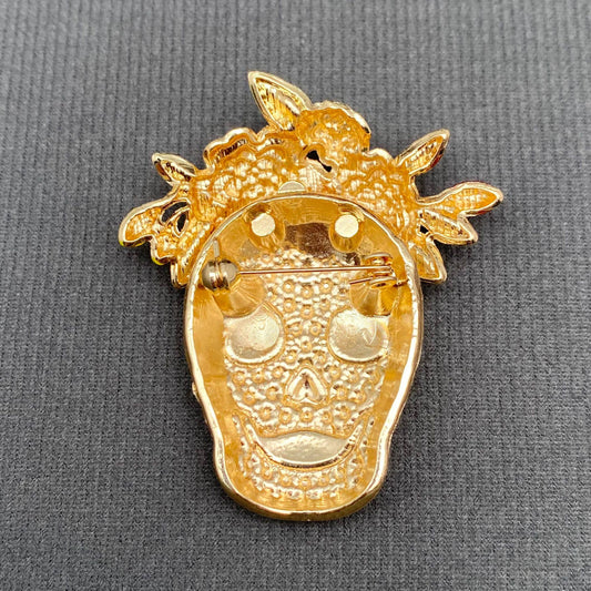 Halloween Skull with Wreath Enamel Brooch - Spiral Circle