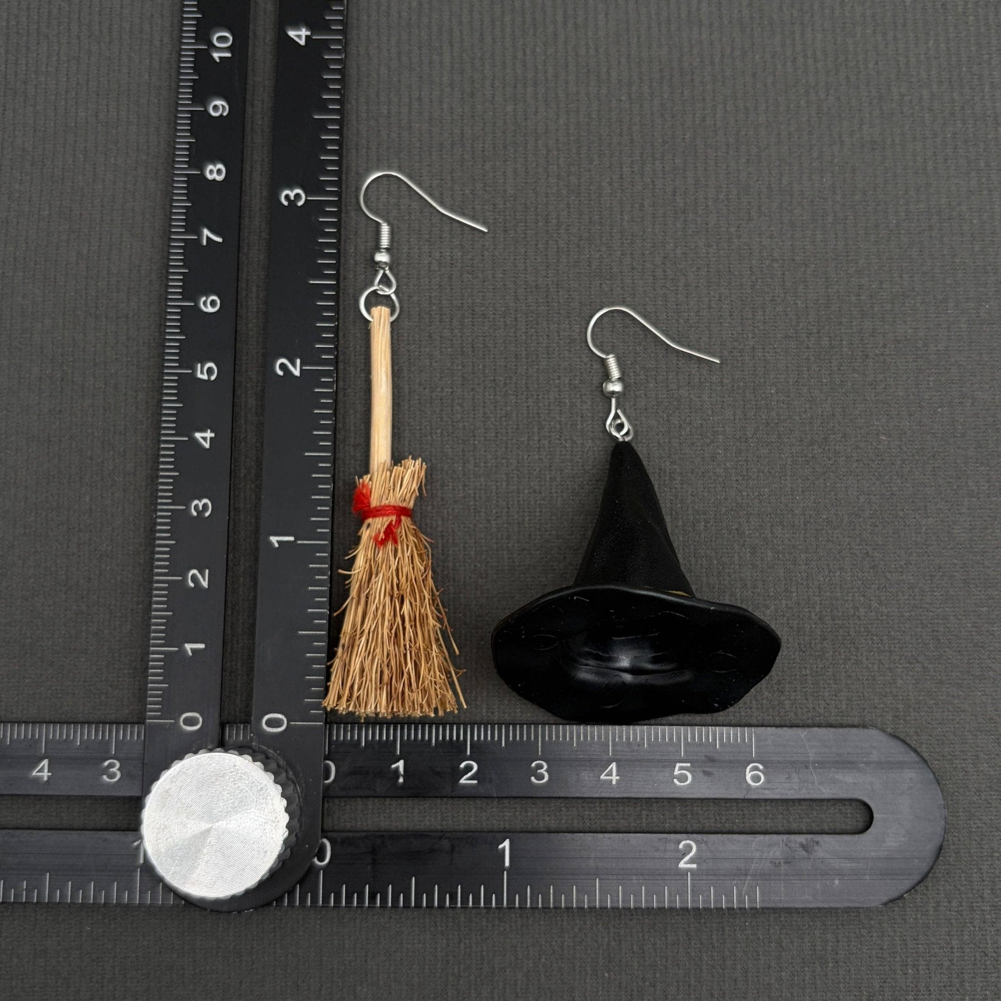 Halloween Witch Hat & Broom | Dangle Earrings - Spiral Circle