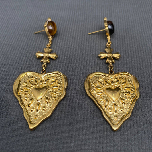 Hammered Heart-Shaped Earrings | 8K Golden - Spiral Circle