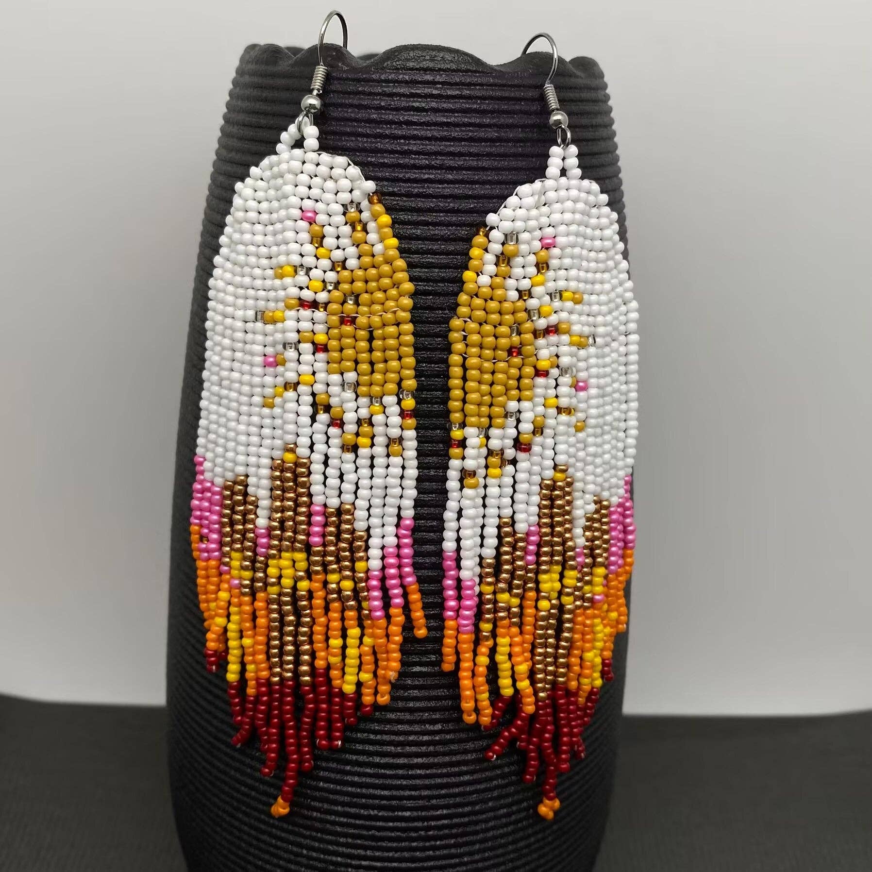 Hand - woven Sun Beaded Earrings - Spiral Circle