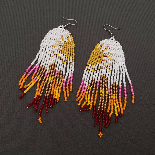 Hand - woven Sun Beaded Earrings - Spiral Circle