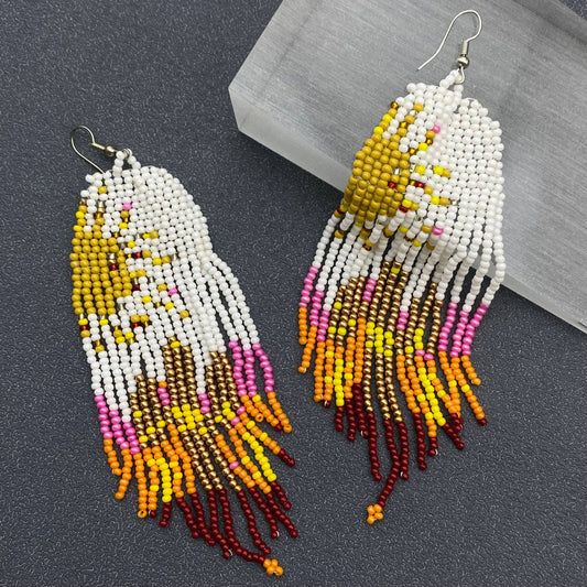 Hand - woven Sun Beaded Earrings - Spiral Circle