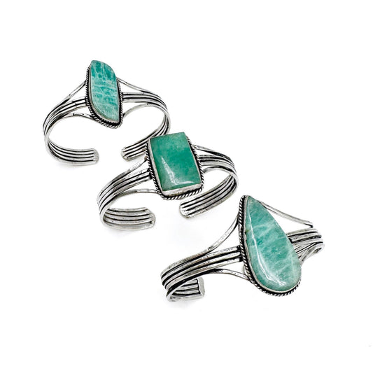 Handcrafted Kashi Semiprecious Stone Cuff - Amazonite - Spiral Circle