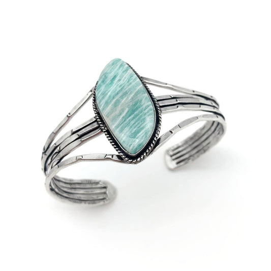 Handcrafted Kashi Semiprecious Stone Cuff - Amazonite - Spiral Circle