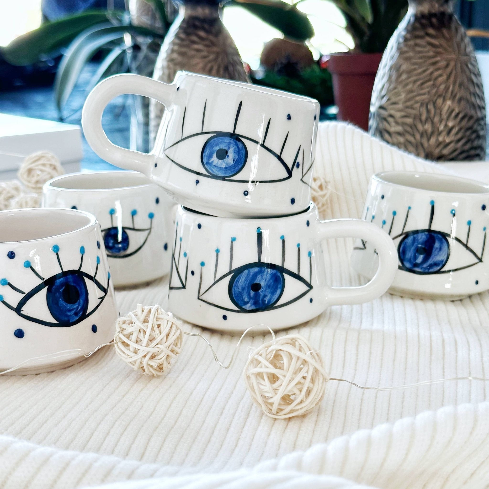 Handmade Evil Eye Coffee Mug - Spiral Circle