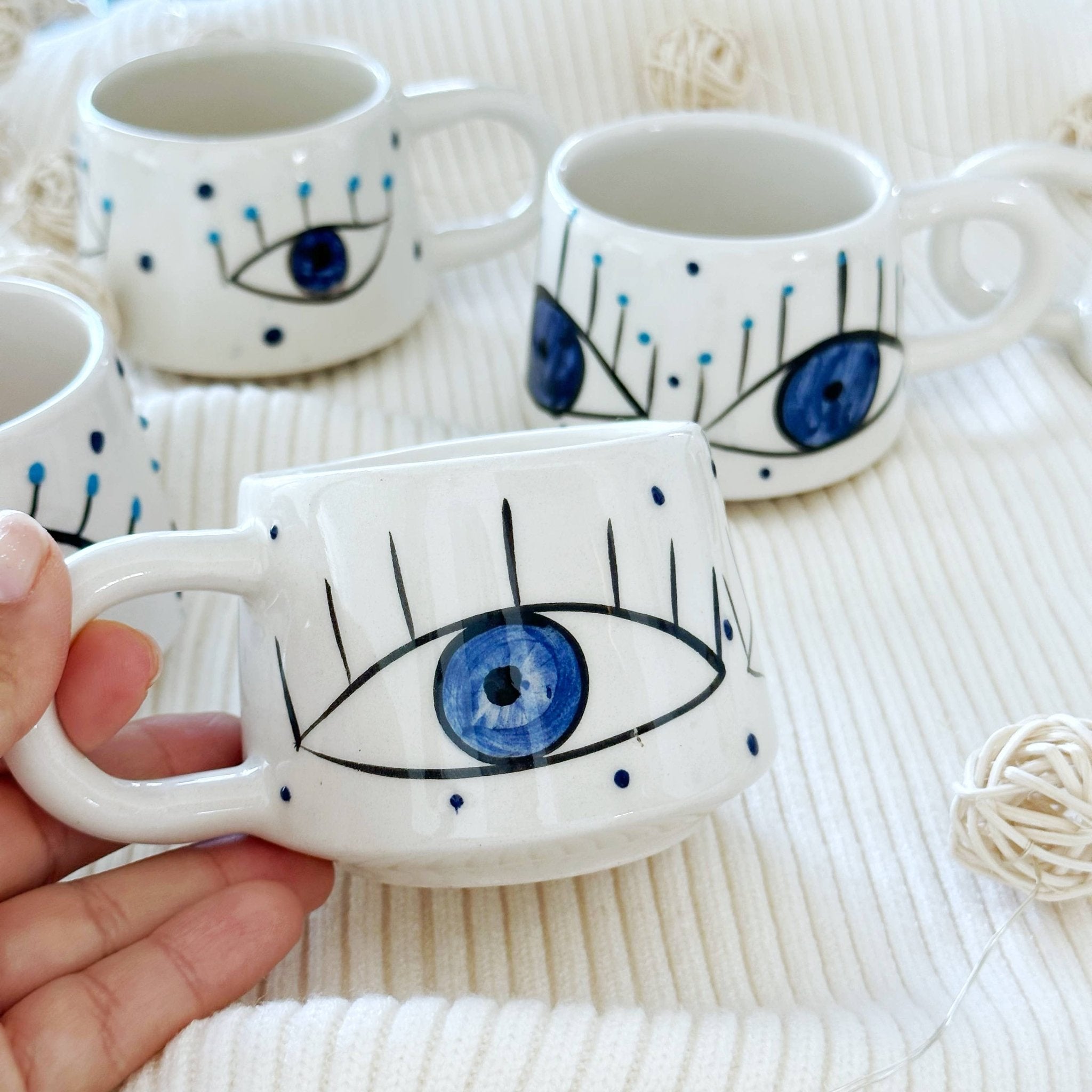 Handmade Evil Eye Coffee Mug - Spiral Circle