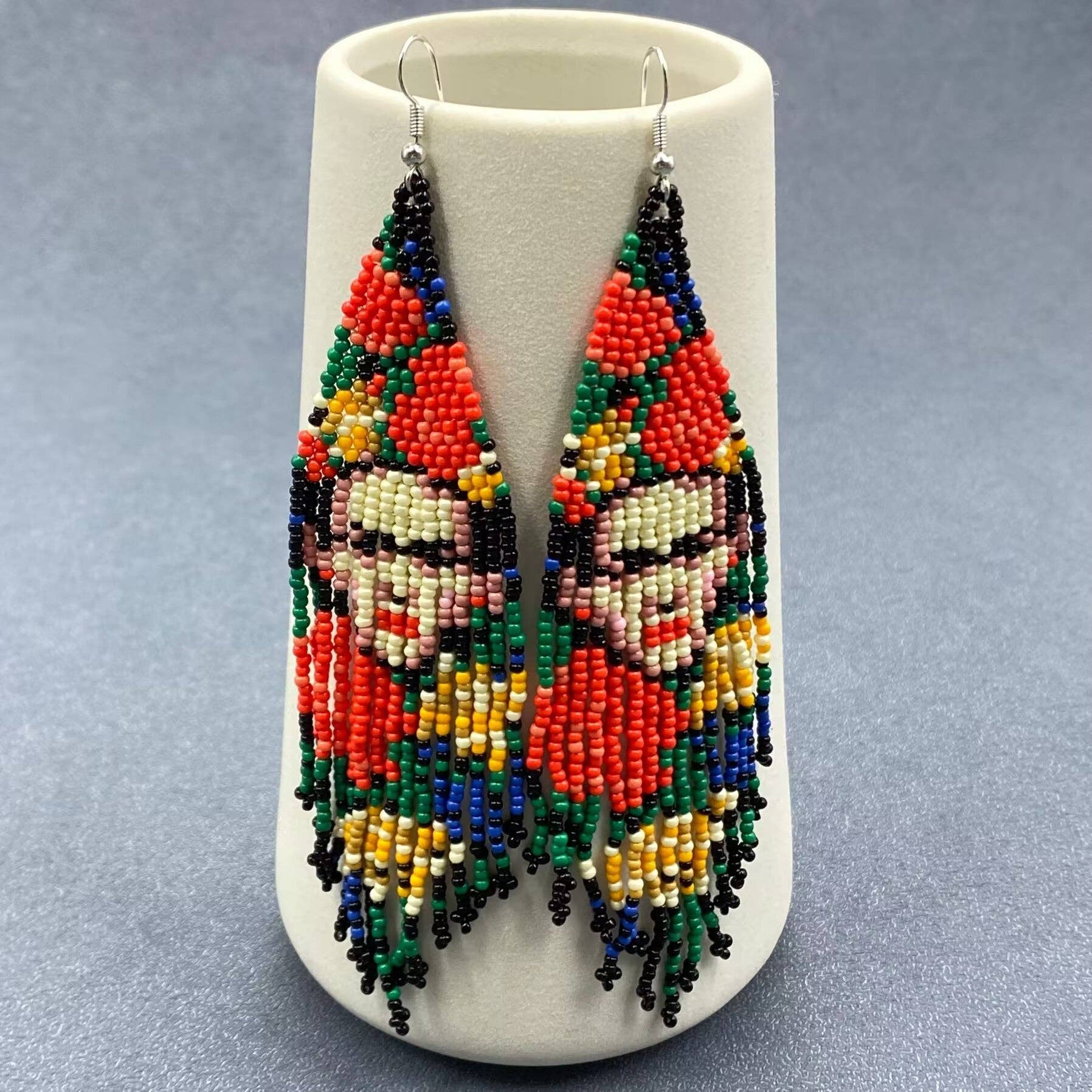 Handmade Frida Kahlo Seed Beads Fringe Earrings - Spiral Circle