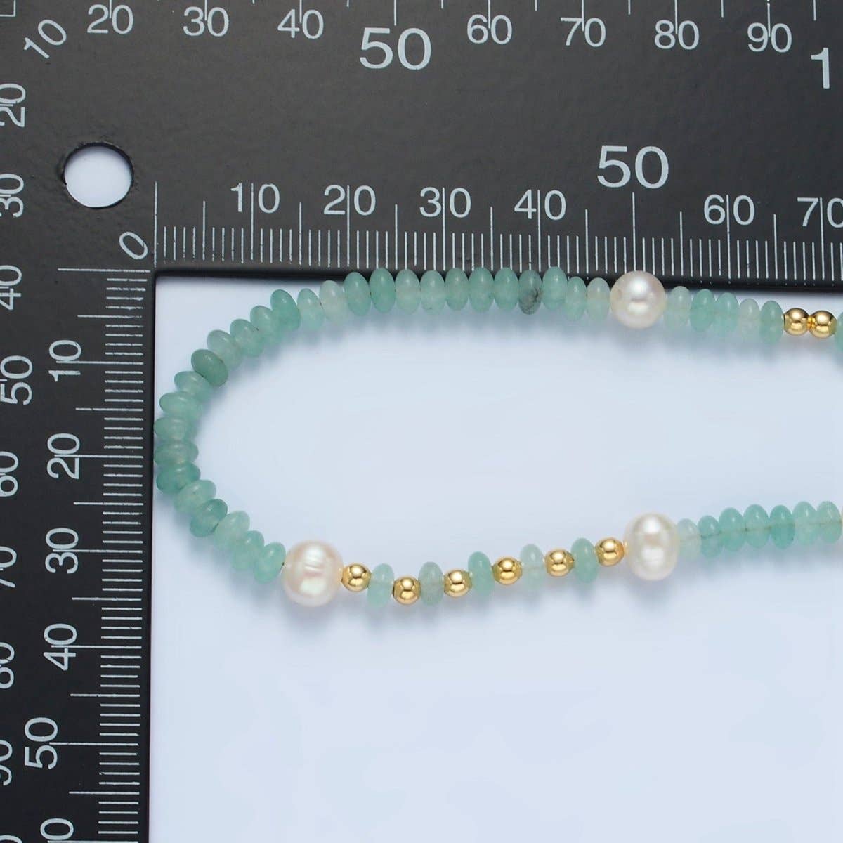 Handmade Green Amazonite Rondell Beaded Chain Necklace with Fresh Water Pearl 15.55 inch | WA2567 - Spiral Circle