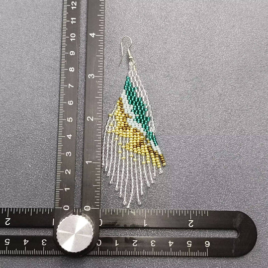 Handmade Woven Seed Beads Fringe Earrings - BJ/SB - Spiral Circle