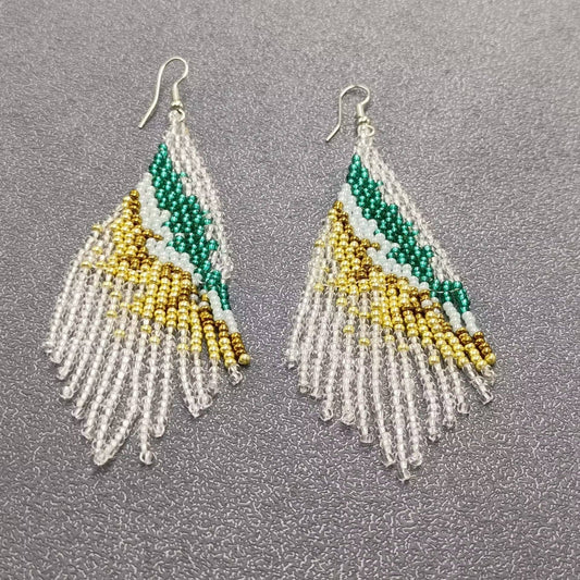 Handmade Woven Seed Beads Fringe Earrings - BJ/SB - Spiral Circle