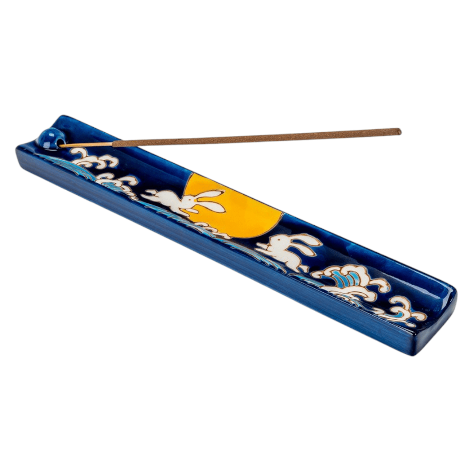 Handpainted Ceramic Incense Holder 9 inch L Moon Rabbit (1/72) - Spiral Circle