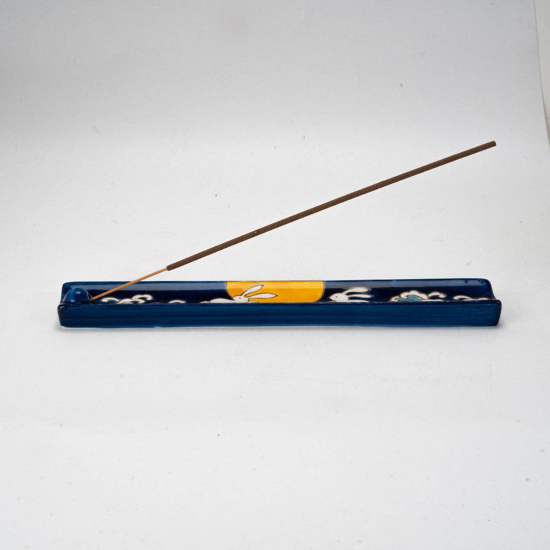Handpainted Ceramic Incense Holder 9 inch L Moon Rabbit (1/72) - Spiral Circle