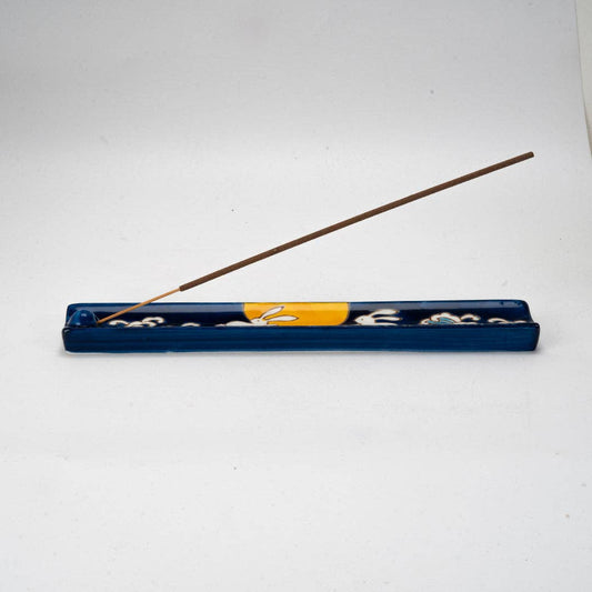 Handpainted Ceramic Incense Holder 9 inch L Moon Rabbit (1/72) - Spiral Circle