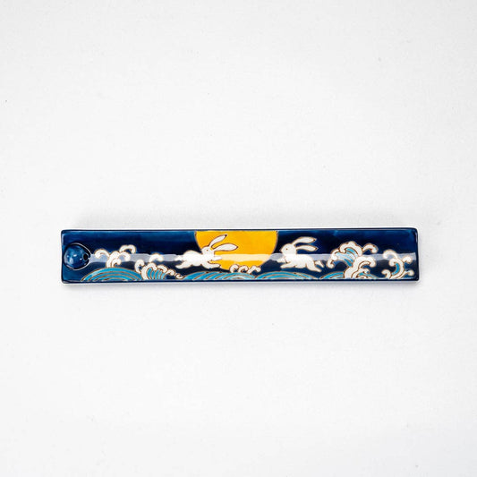 Handpainted Ceramic Incense Holder 9 inch L Moon Rabbit (1/72) - Spiral Circle