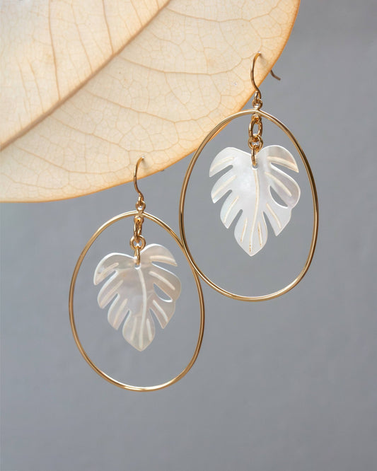 Hanging Garden Pothos Fish Hook Hoop Earrings - Spiral Circle