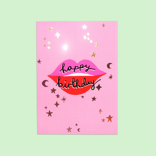 Happy Birthday Lips Card - Spiral Circle