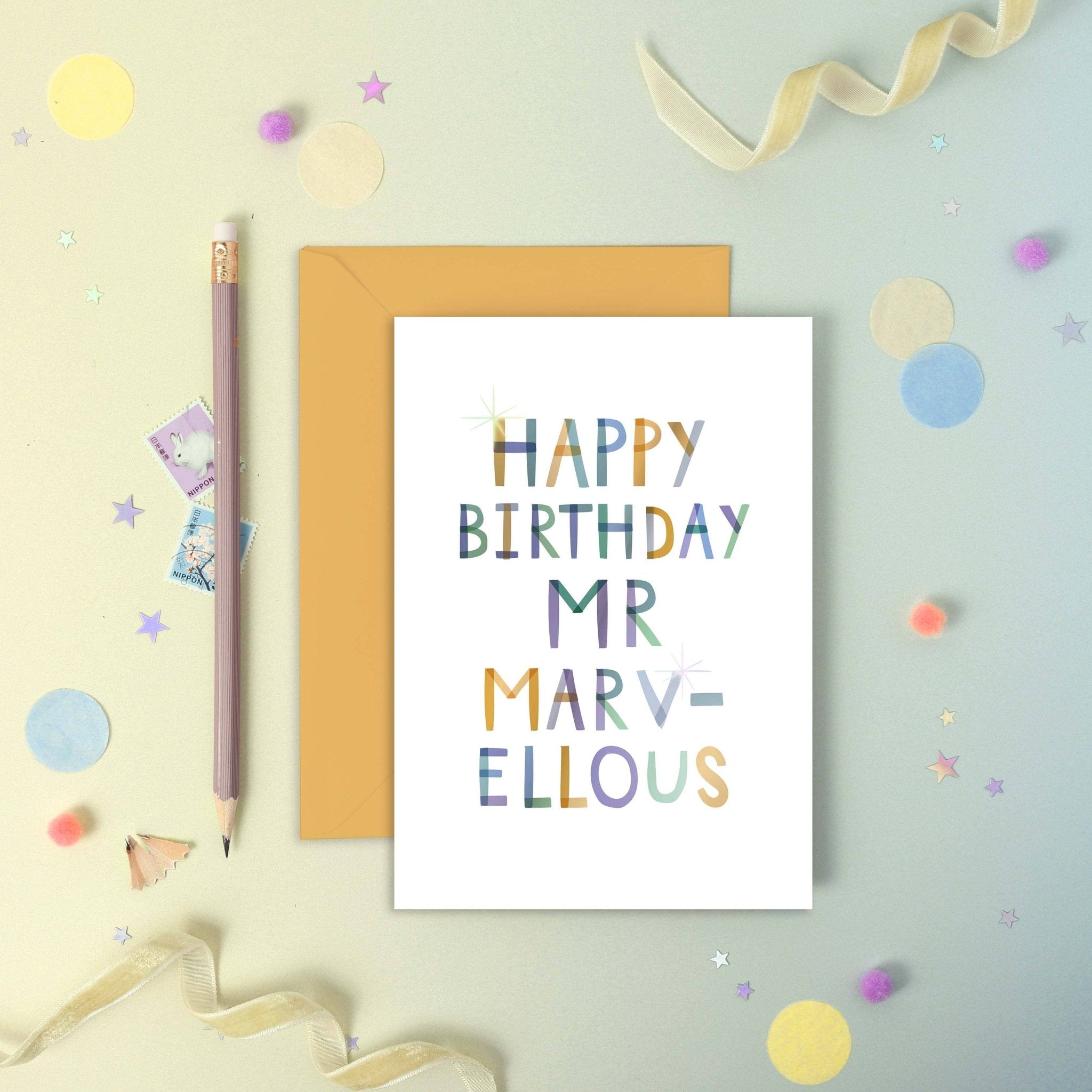 Happy Birthday Mr Marvellous – Birthday Foiled Greeting Card - Spiral Circle