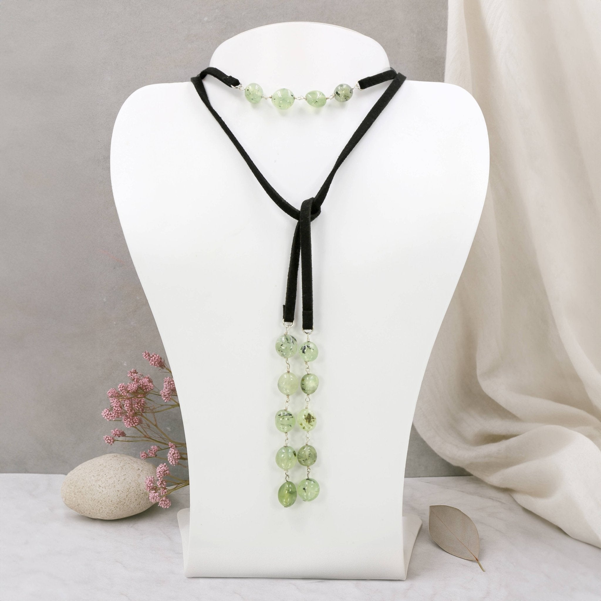 Harmony Glow Prehnite Lariat Choker - Spiral Circle