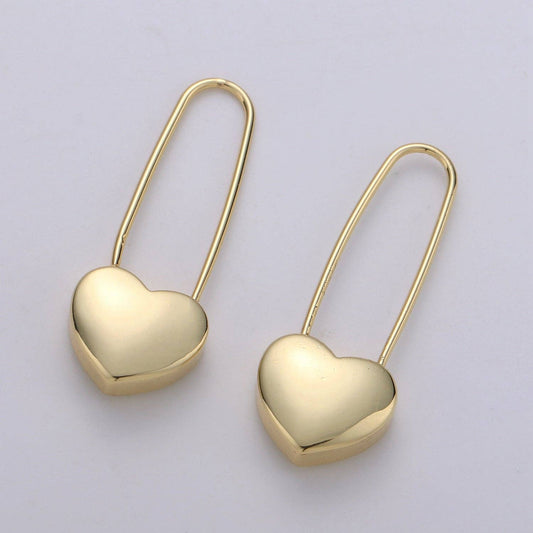 Heart Safety Pin Earrings - Spiral Circle