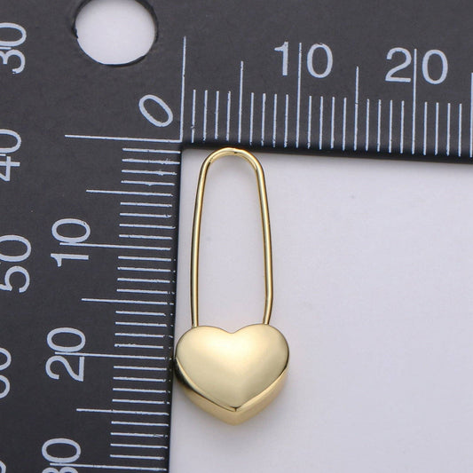 Heart Safety Pin Earrings - Spiral Circle