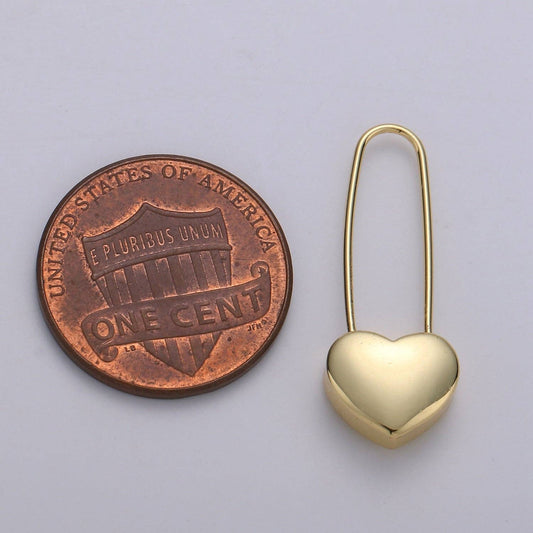 Heart Safety Pin Earrings - Spiral Circle