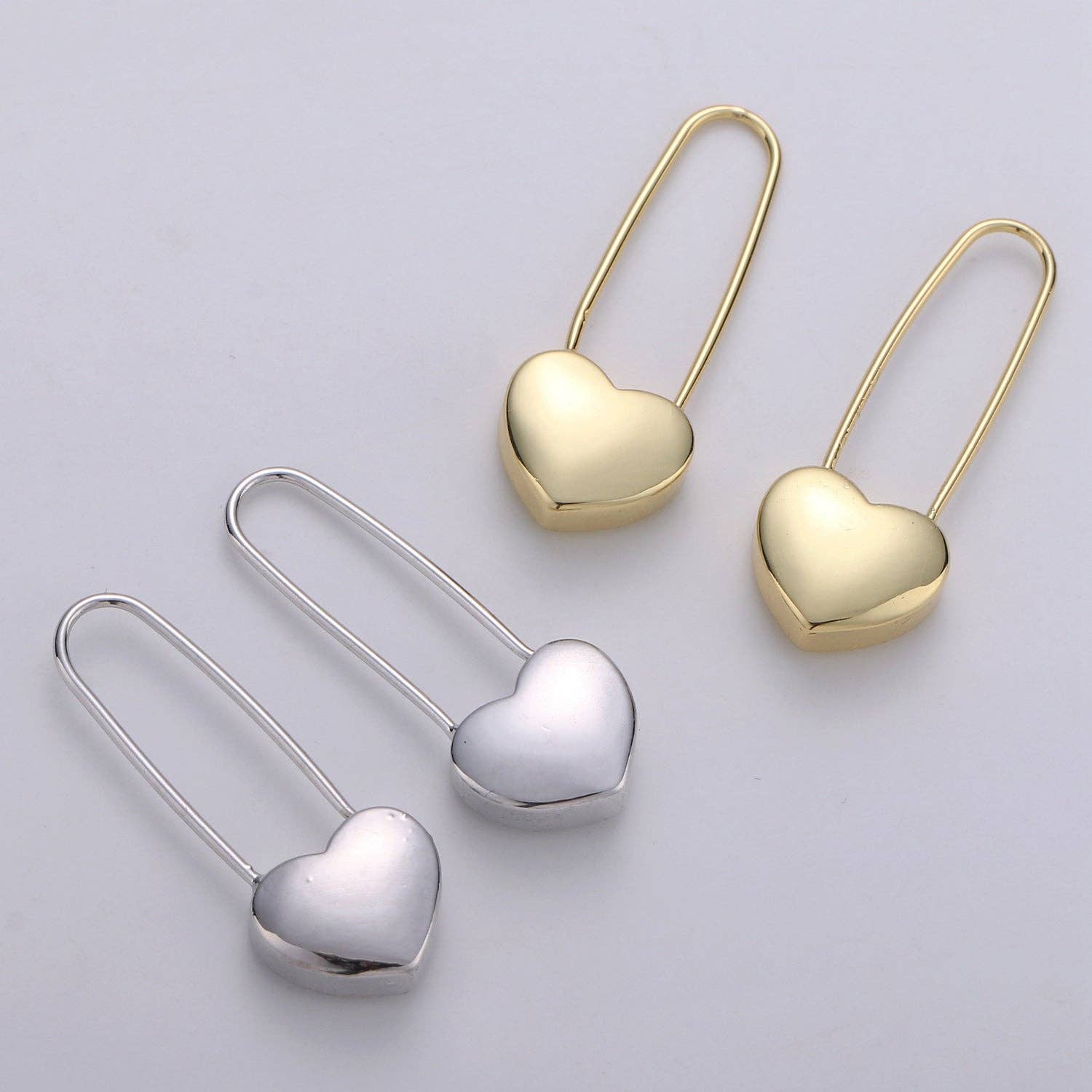 Heart Safety Pin Earrings - Spiral Circle