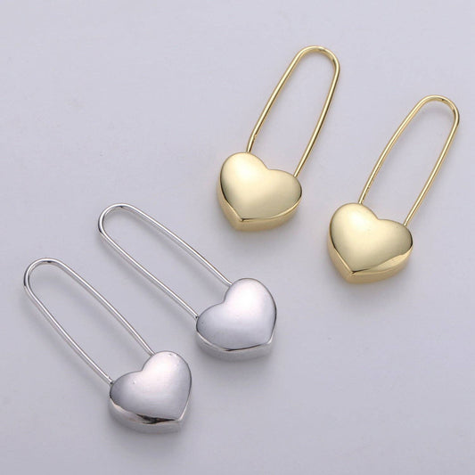 Heart Safety Pin Earrings - Spiral Circle