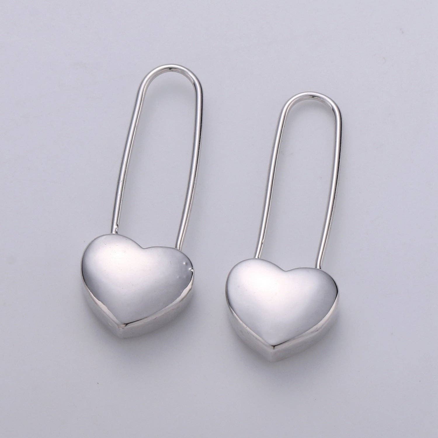 Heart Safety Pin Earrings - Spiral Circle