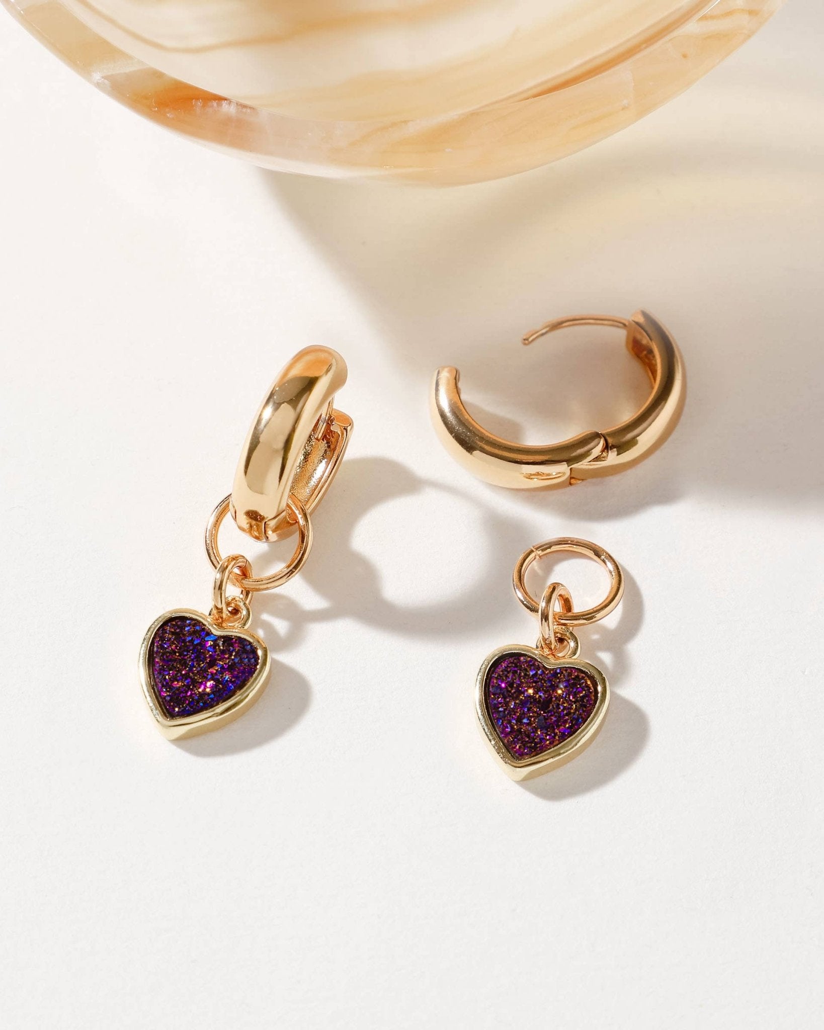 Heart's Accelerated Huggie Hoop Earring Gold | Plum Druzy - Spiral Circle