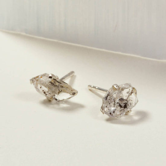 Herkimer Quartz Beauty Post Earrings | Sterling Silver - Spiral Circle