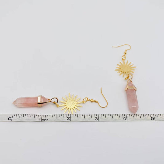 Hexagon Quartz Crystal Earrings - Spiral Circle