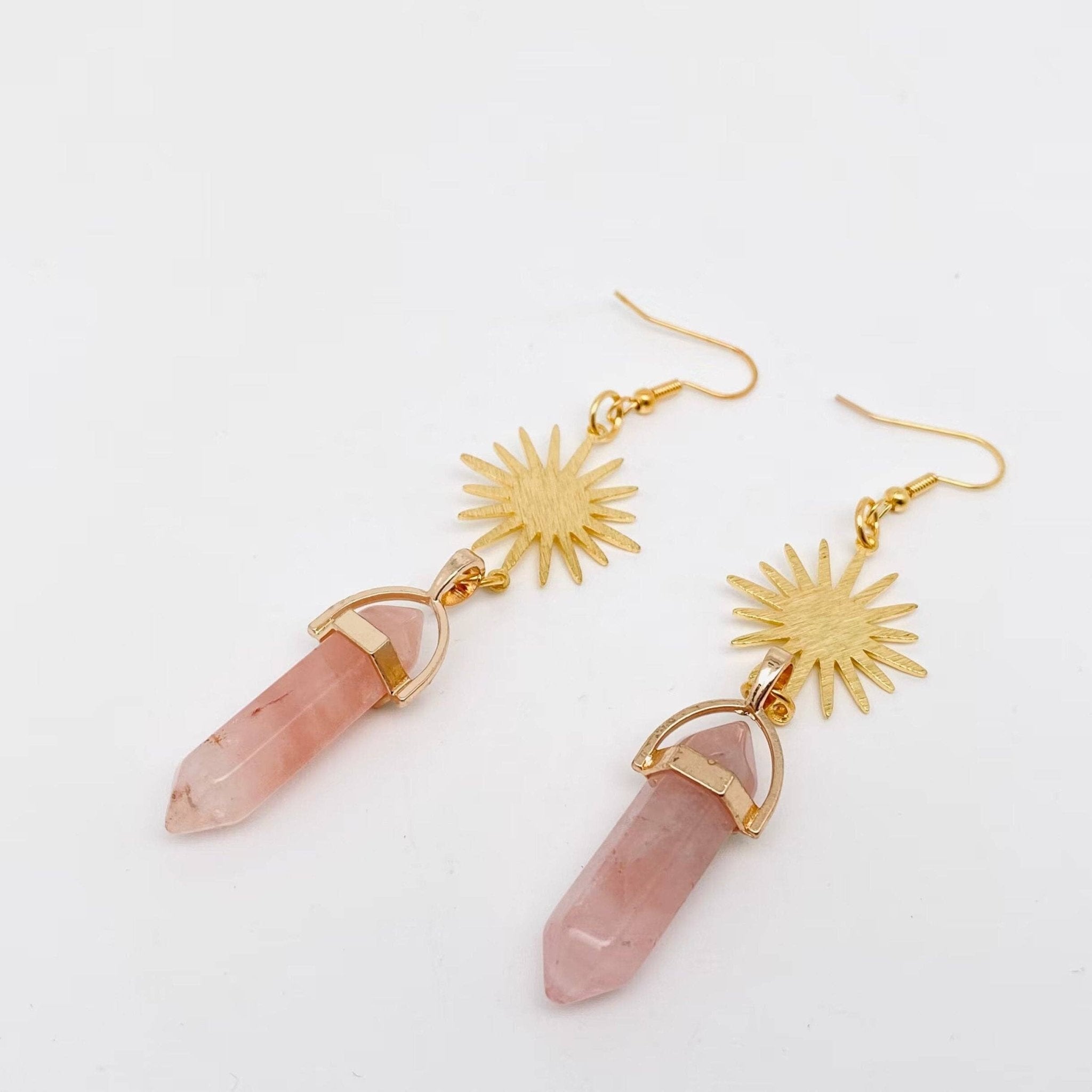 Hexagon Quartz Crystal Earrings - Spiral Circle