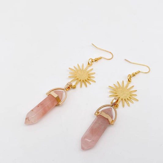 Hexagon Quartz Crystal Earrings - Spiral Circle