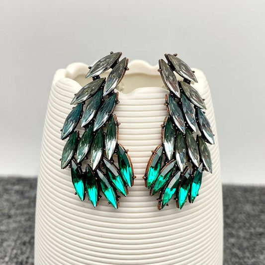 High Quality Sparkling Glass Crystal Wings Post Earrings - Spiral Circle