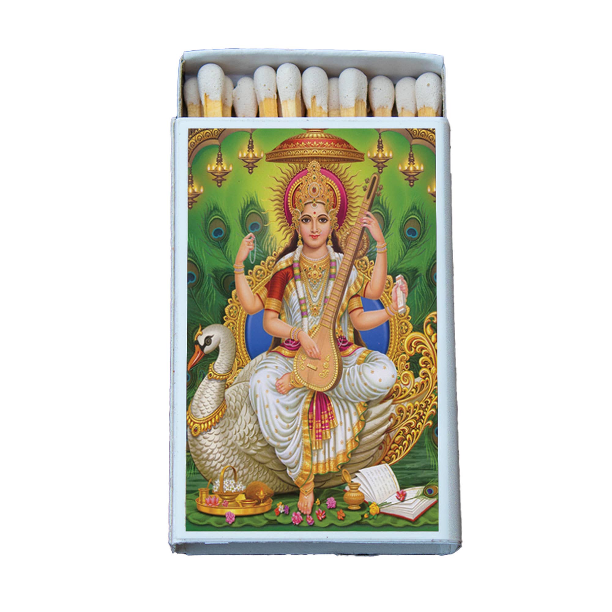 Hindu Deity Saraswati Matchbox - Spiral Circle