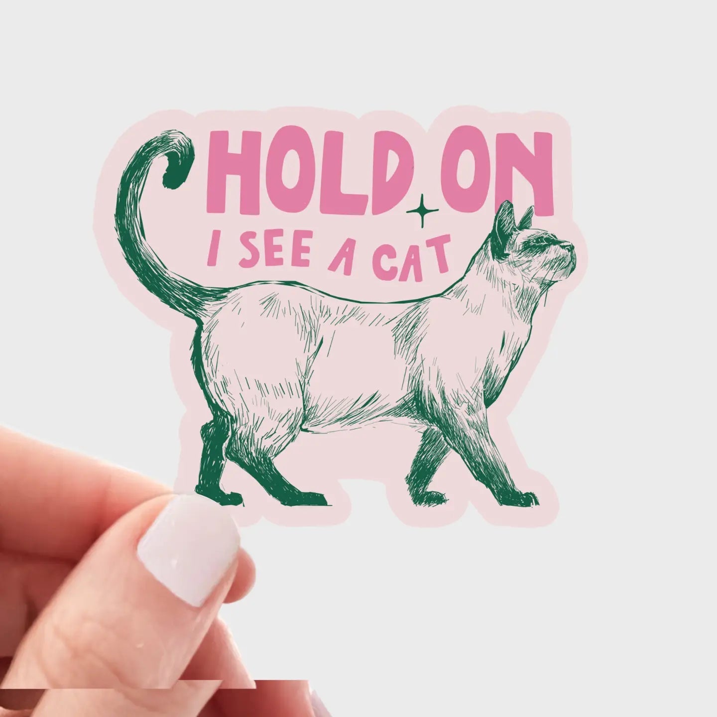 Hold On I See A Cat Sticker | Kitten, Pet, Pink, Cute, Kitty - Spiral Circle