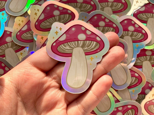 Holo Mushroom Sticker - Spiral Circle