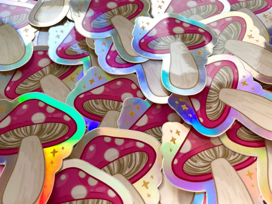 Holo Mushroom Sticker - Spiral Circle