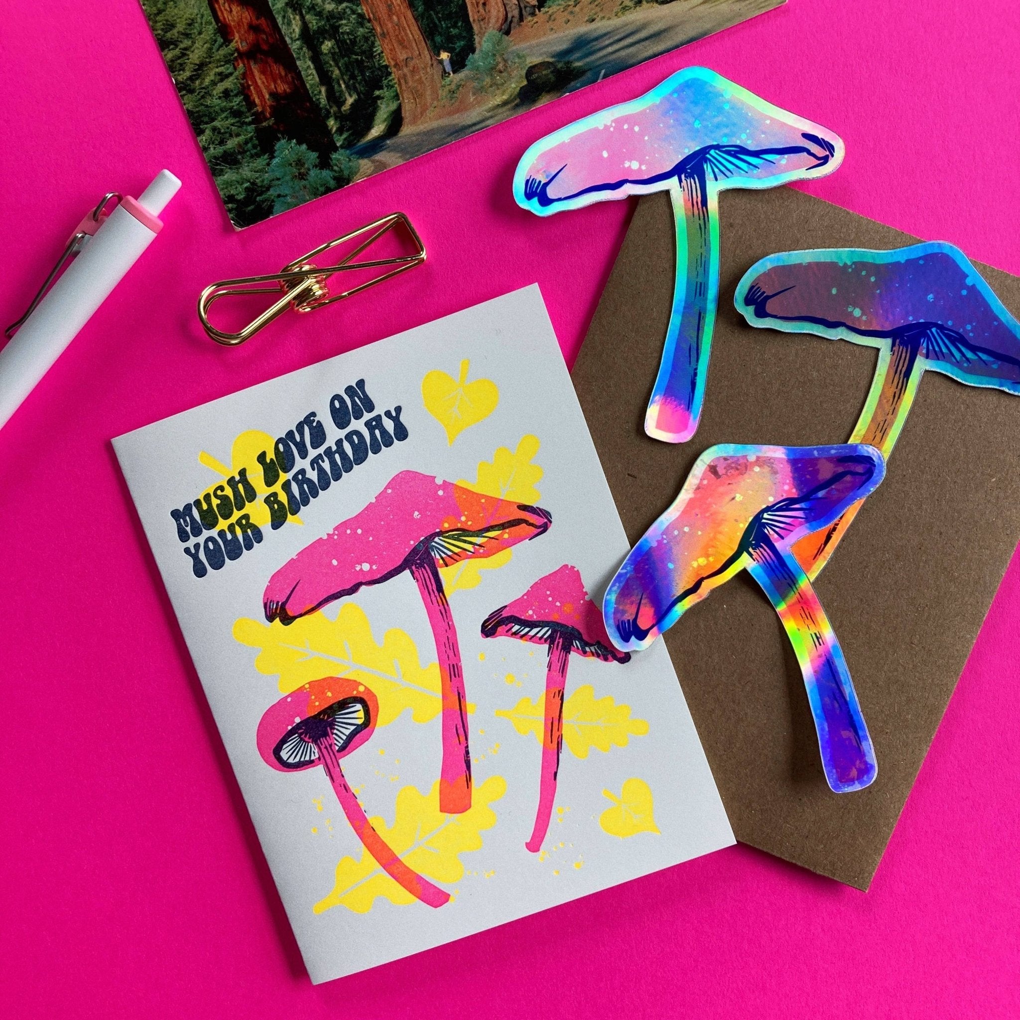 Holographic Mushroom Sticker - Spiral Circle