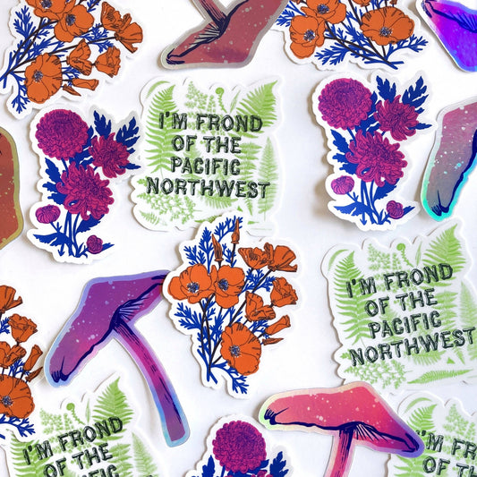 Holographic Mushroom Sticker - Spiral Circle