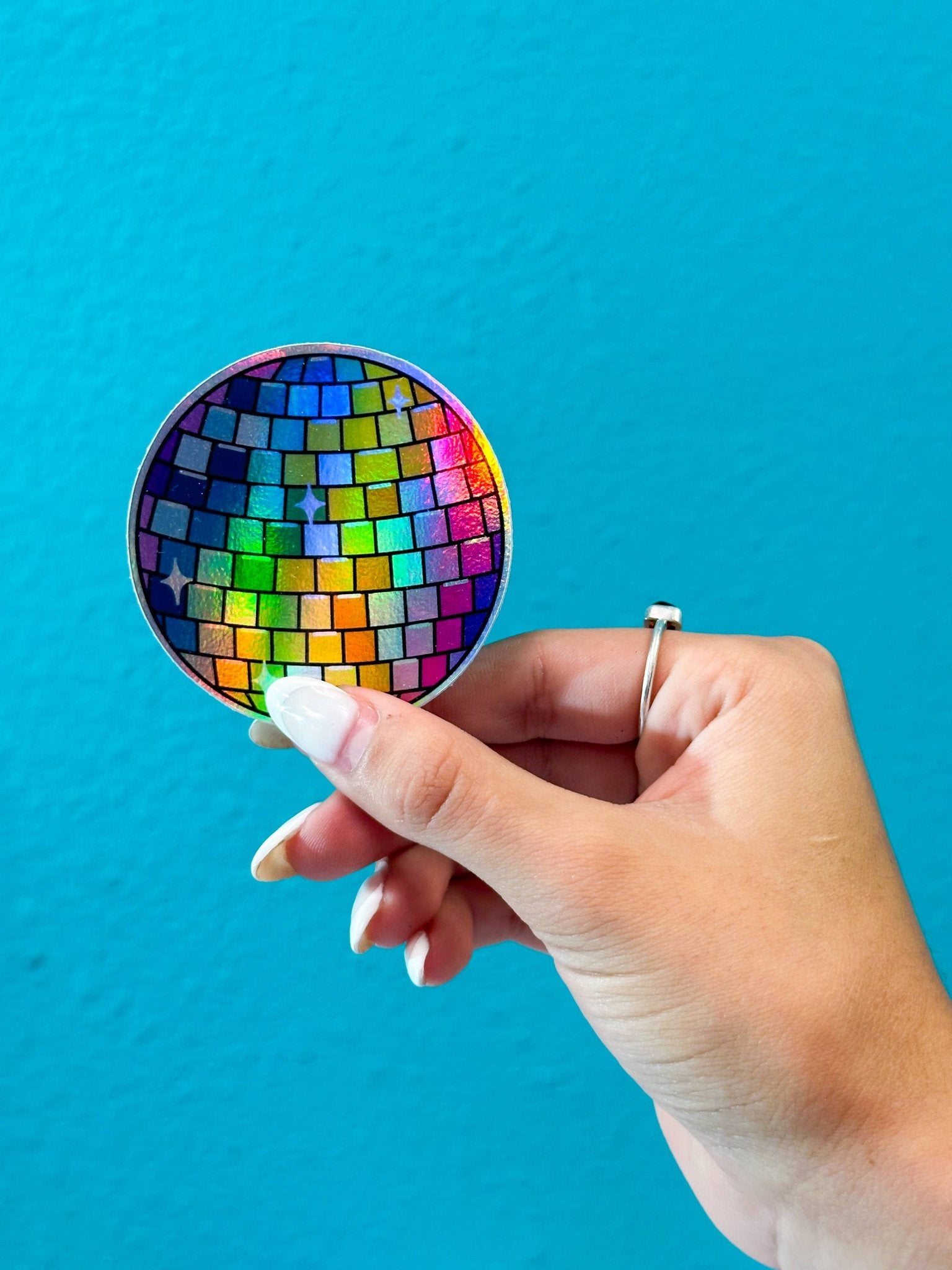 Holographic Rainbow Disco Ball Sticker! - Spiral Circle