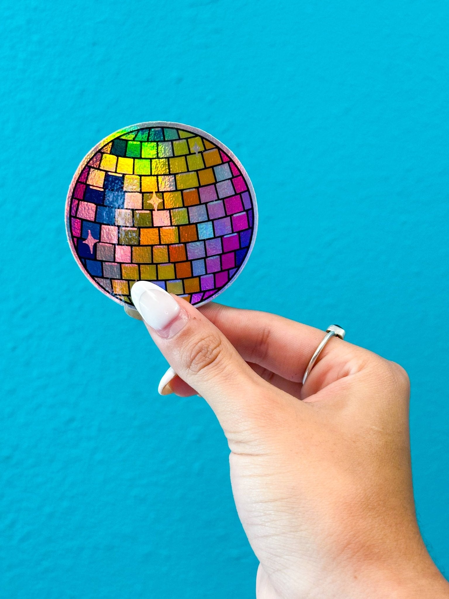 Holographic Rainbow Disco Ball Sticker! - Spiral Circle