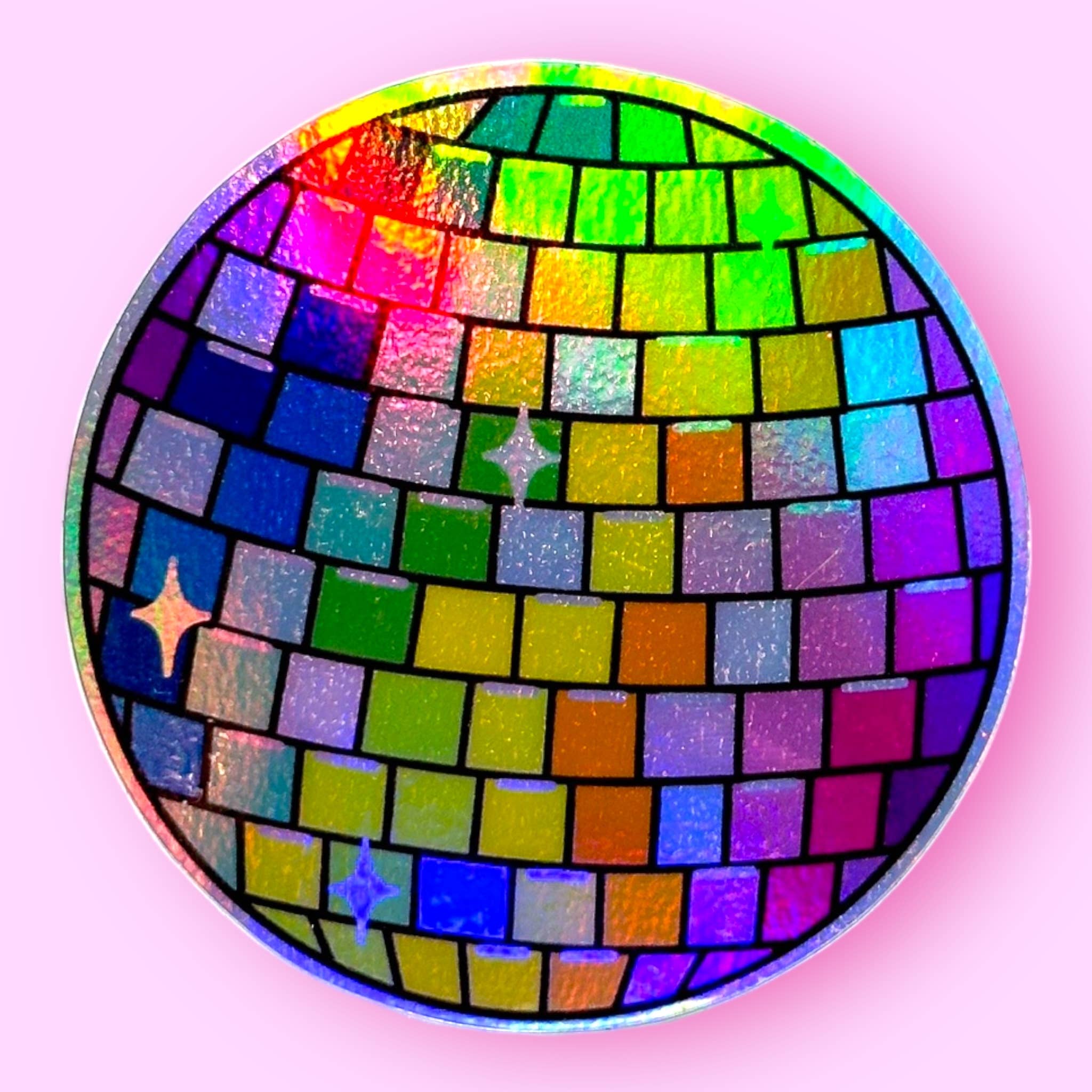 Holographic Rainbow Disco Ball Sticker! - Spiral Circle