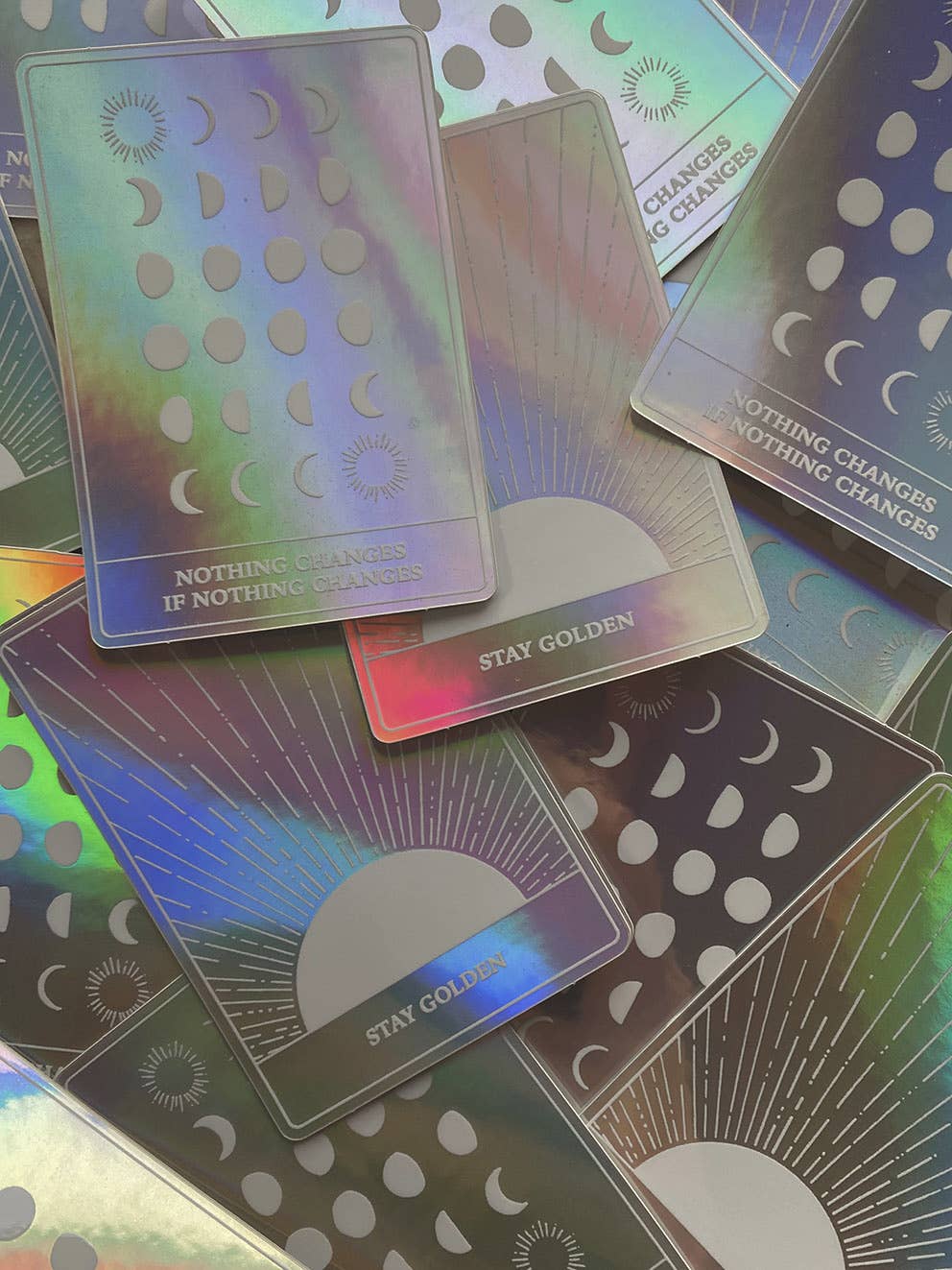 HOLOGRAPHIC STICKER - STAY GOLDEN - SUN - TAROT AFFIRMATION - Spiral Circle