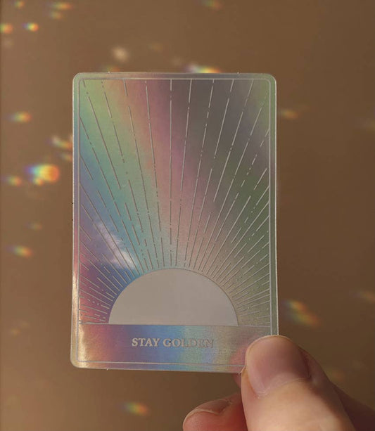 HOLOGRAPHIC STICKER - STAY GOLDEN - SUN - TAROT AFFIRMATION - Spiral Circle