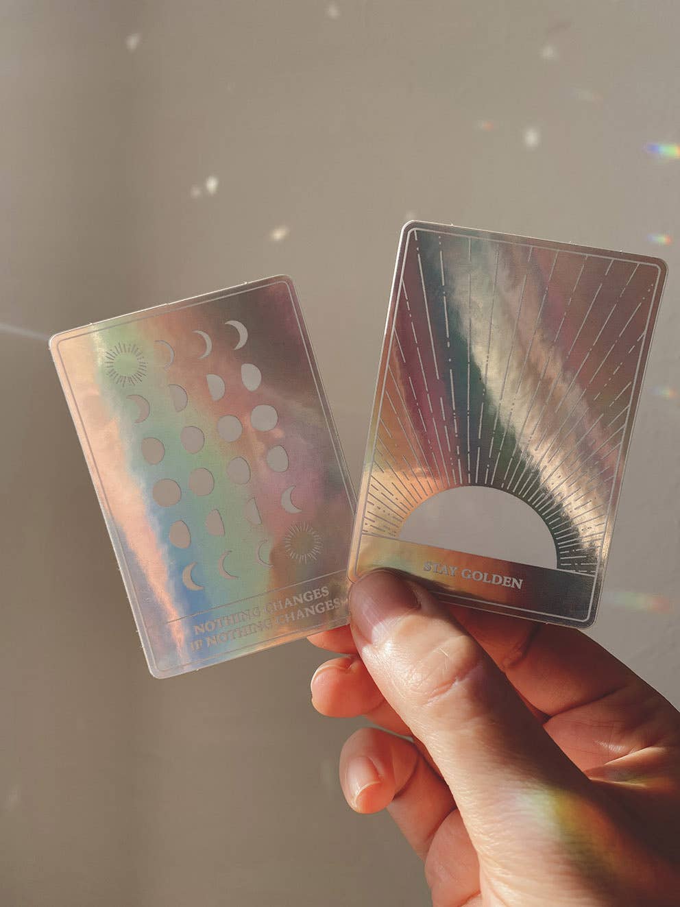HOLOGRAPHIC STICKER - STAY GOLDEN - SUN - TAROT AFFIRMATION - Spiral Circle