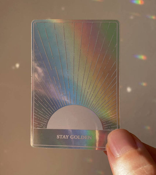 HOLOGRAPHIC STICKER - STAY GOLDEN - SUN - TAROT AFFIRMATION - Spiral Circle