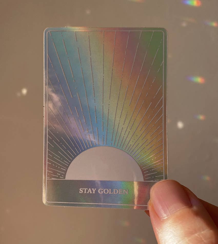 HOLOGRAPHIC STICKER - STAY GOLDEN - SUN - TAROT AFFIRMATION - Spiral Circle