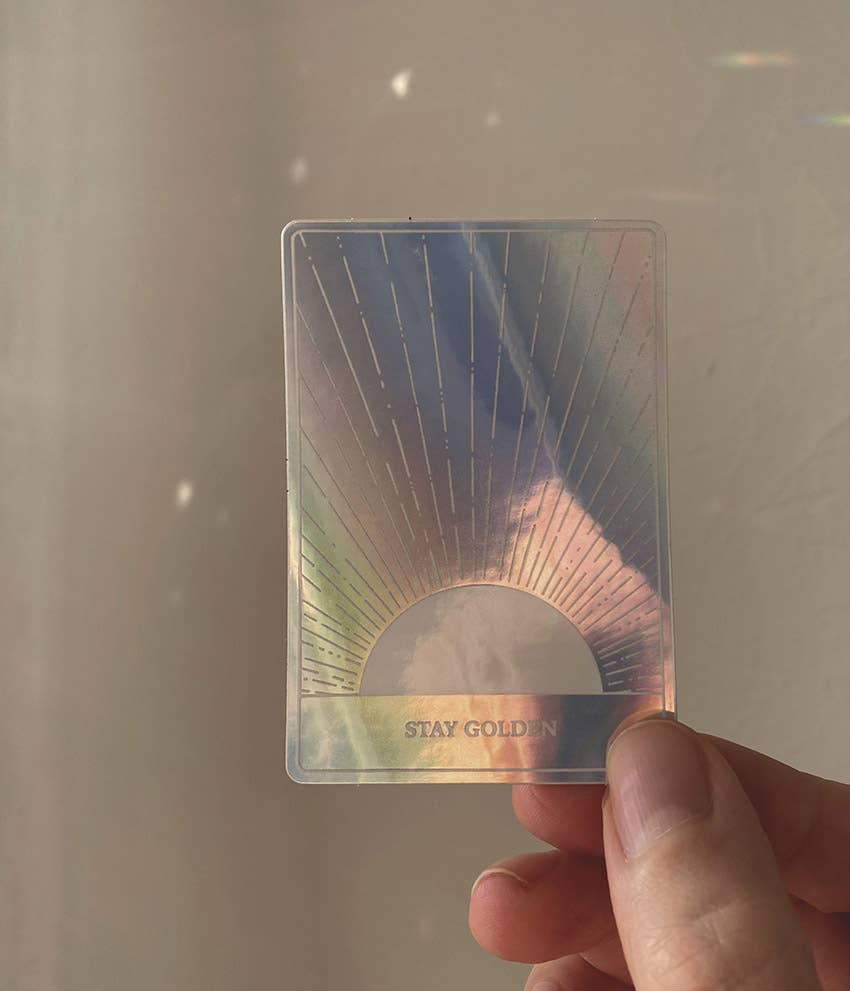 HOLOGRAPHIC STICKER - STAY GOLDEN - SUN - TAROT AFFIRMATION - Spiral Circle